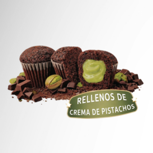 MINI MUFFINS CON CHISPITAS RELLENOS DE CREMA SABOR PISTACHO